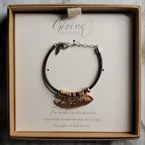 Giving Braclet - Mixed Metal Heart Charms on Black Cord - New in Box